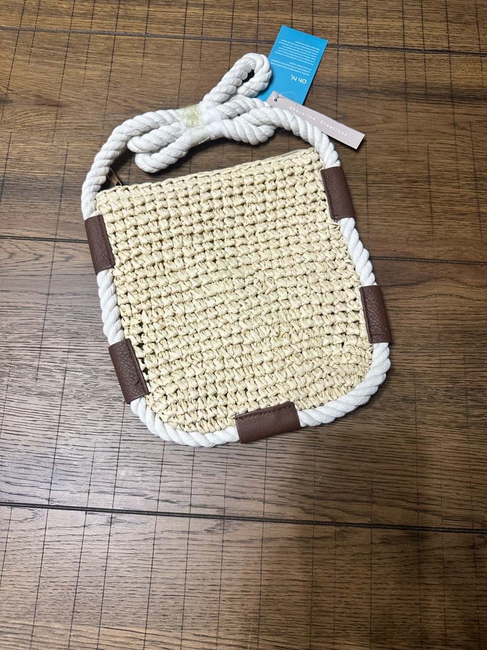 ☀️SUMMER SALE ☀️ Kiss Sea Natural Woven Straw Shoulder Bag  White Rope Strap NWT